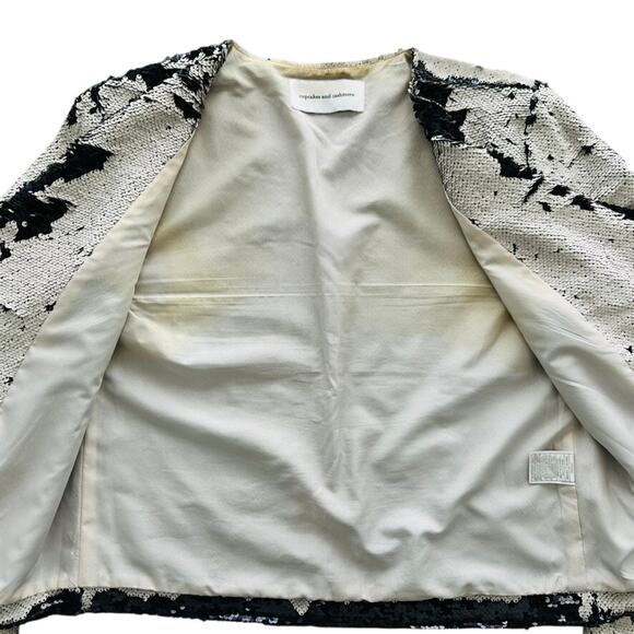 Cupcakes & Cashmere Moto Sequin Jacket Size M Cream Black Reversible Detail - Picture 6 of 8